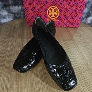 Tory Burch Black Croc Flats